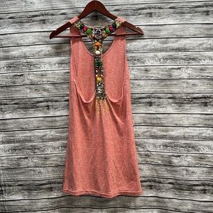 M Meghan Los Angeles racerback tank top pink orange brushed knit with jewels